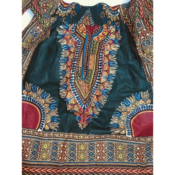 Dashiki Skirt Sash Green/Gold/Red Wax Block Print ft Inc CH9004 Free New Stiff - Picture 12 of 12